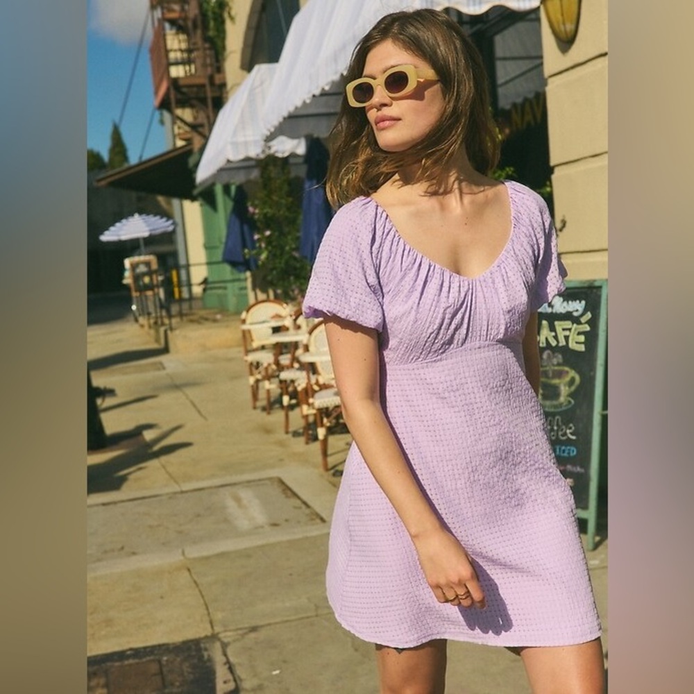 Old Navy Flutter-Sleeve Mini Swing Dress Lavender Aura L Large Babydoll Pastel
